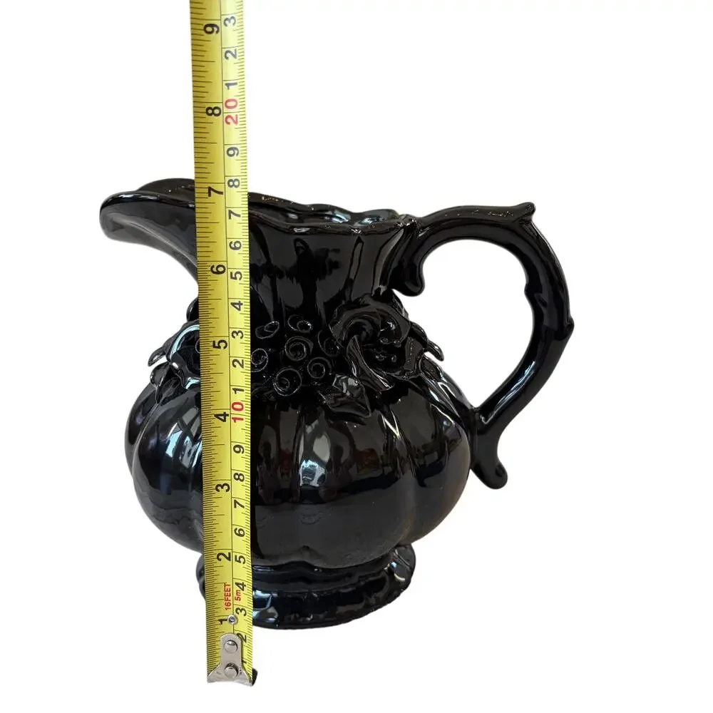 Potter's Studio Black Floral Ceramic Pitcher w/ Embossed Roses 7